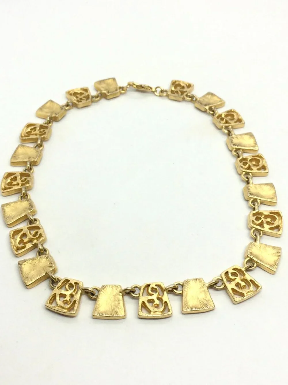 VINTAGE GOLD TONE Necklace Etruscan Revival Filigree Collar Brushed 16